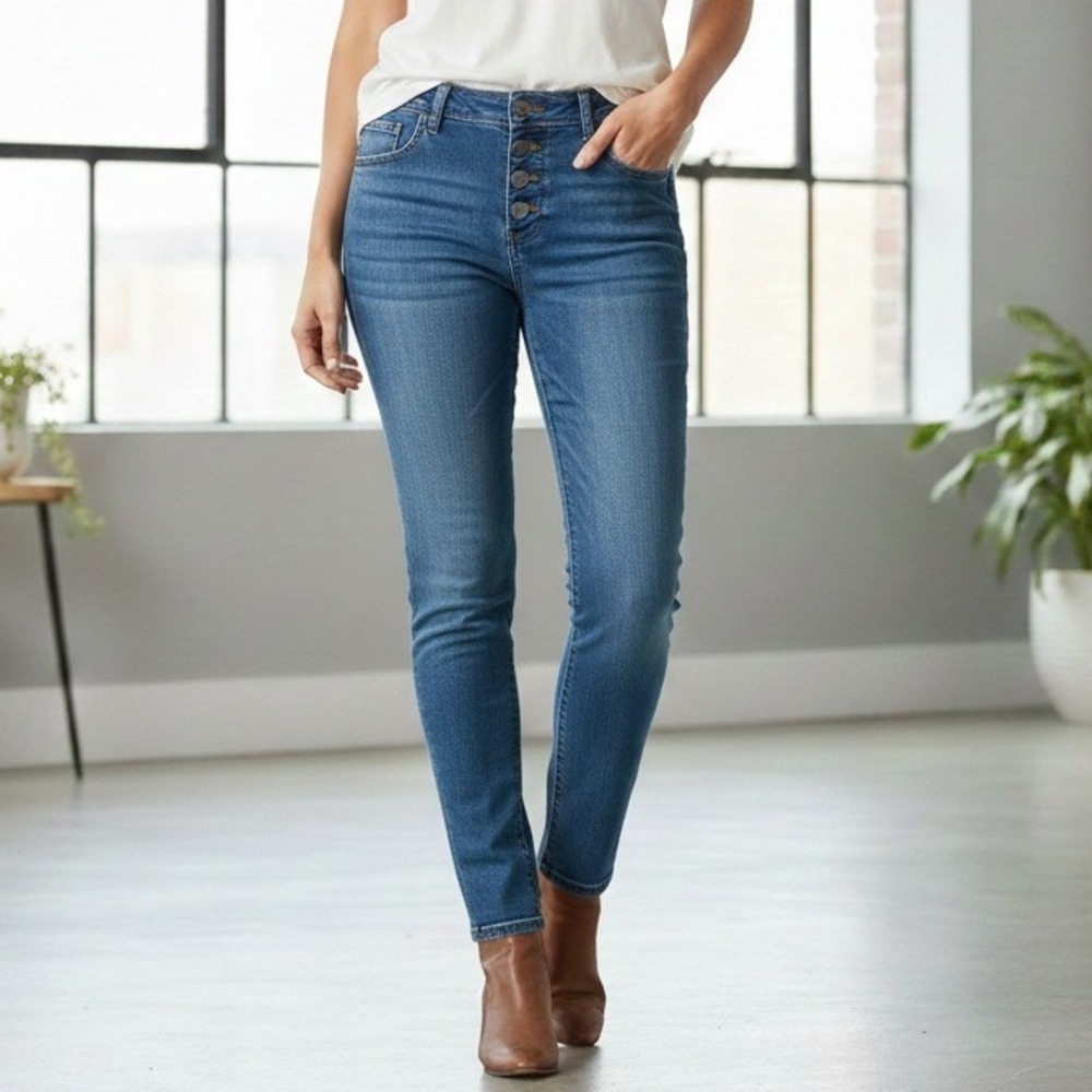 Talbots Women's Jeans Demi Boot Ankle Blue Button Fly Denim -‎ Size 14